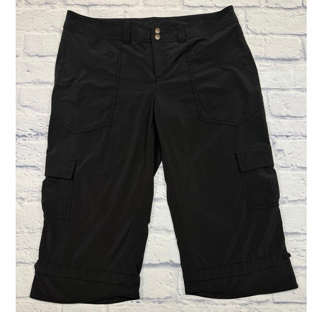 Athleta Dipper Cropped Cargo Capri Black Flared Pants Size 10 S100303 A762